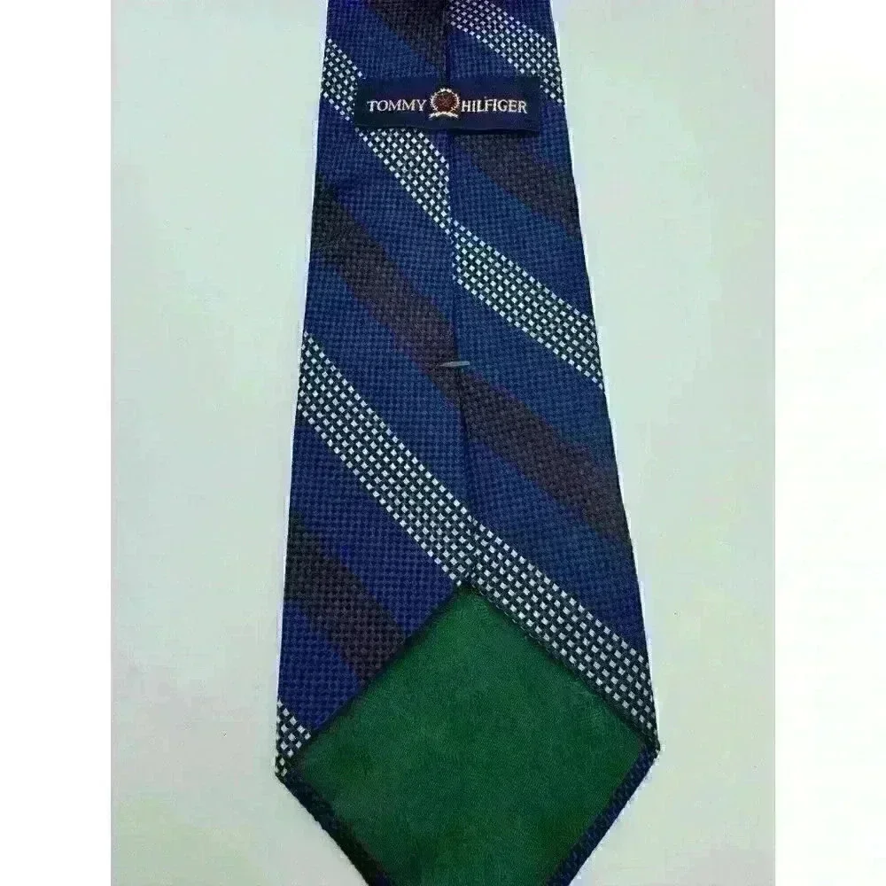 VTG Tommy Hilfiger‎ Repp Tie Jacquard 100% Silk Necktie Red Blue Woven 57L X 4W